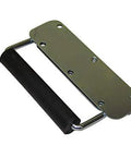 RH-0532F-A Spring Loaded Surface Mount Handle with Rubber Grip in bright zinc finish, 4.88x3.20in, 5 mounting holes, aluminum construction.
