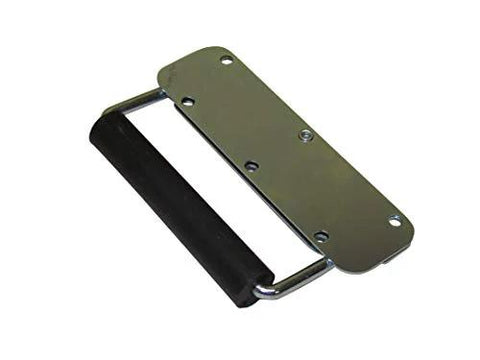 RH-0532F-A Spring Loaded Surface Mount Handle with Rubber Grip in bright zinc finish, 4.88x3.20in, 5 mounting holes, aluminum construction.