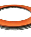 Front view of a 3-1/2-inch orange silicone rubber gasket with graphite seal for vacuum casting.