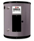 Kickass Commercial Point Of Use Electric Water Heater 19.9 Gallon Tank 6000 Watt 208 Volt Single Phase Silver Steel Jacket, side view.