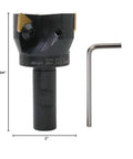 Indexable end mill with TPG32 carbide inserts, 2-inch cutting diameter, 3/4-inch straight shank; includes hex key.