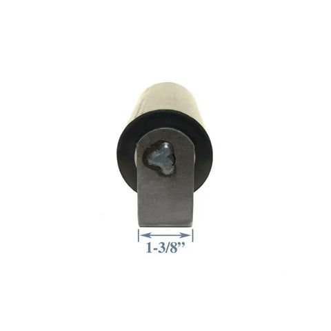 Two Pack Six Inch Gate Rollers With Rubber Top Guide For Smooth Sliding Black Heavy Duty Gate Wheels 2 Pieces Durable Roller Set For Easy Glide And Long Lasting Operation, front view showing 1-3/8 inch width.