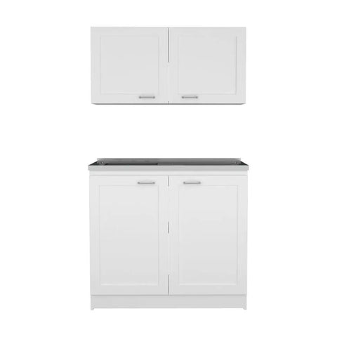 Two Piece White Storage Cabinet Set With Hella Spacious Countertop Real Estate And Smart Interior Dividers Ultimate Home Office Organizer in crisp white.