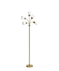 Lit Five Head LED Floor Lamp for Living Rooms and Offices Tall Standing Lamp with Interchangeable Shade 4000 Lumen Brass Finish