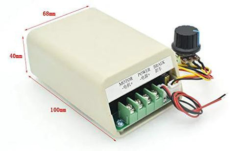 Front view of Taidacent DC motor brake controller enclosure with green terminal block and adjustment knob.