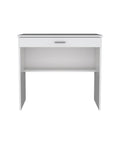 Electric Standing Desk With Silky Height Adjustment From 28 To 46 Inches To Seriously Upgrade Your Gaming Or Home Office Rig And Keep Your Back Feeling Fine Daily, white desk with drawer and open shelf.