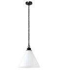 Wide 15.88 Inch Pendant Light With Glass Shade In Blackened Bronze And White Milk Finish Modern Entryway And Kitchen Fixture