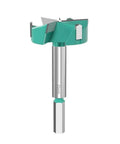 Floweringbeter 3-edged hole opener cutter with hex shank for woodworking; green housing and silver shank, 50mm diameter