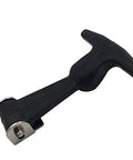 Side view of black rubber T-handle draw latch with stainless steel mounting end