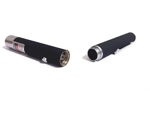 Three Pack Laser Pointer For Cats And Dogs Interactive Pet Toy Set With Red Green And Purple Lights Great For Playtime And Training Requires Two AAA Batteries Not Included, black metal casings with open ends