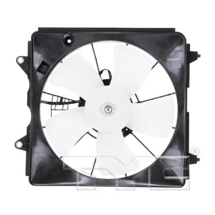 Direct Fit Cooling Fan Assembly For Honda Civic Heavy Duty Black Shroud Ultra Quiet Motor with a white fan blade and black housing.