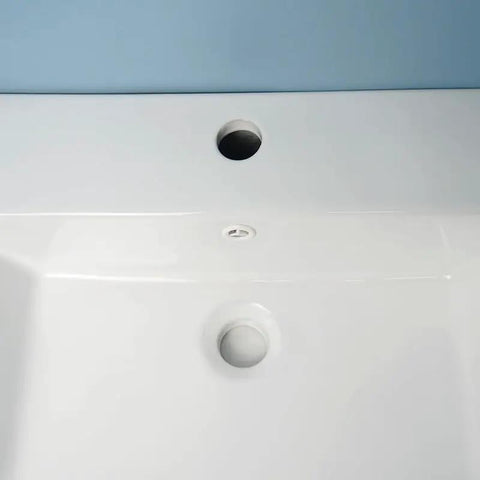 USZWBY Vessel Sinks Bathroom Vessel Sink Simple Ceramic Above-Ground Basin close-up of sink with overflow and drain holes