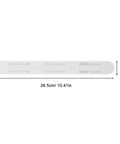 Four Pack Heavy Duty Self Adhesive Bottom Mount Drawer Slides Full Extension Glide Rails measuring 26.5cm by 3cm in white plastic.