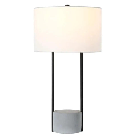 65.5 Inch Tall Floor Lamp With White Drum Shade In Blackened Bronze And Concrete Finish, front view, modern lighting for living rooms