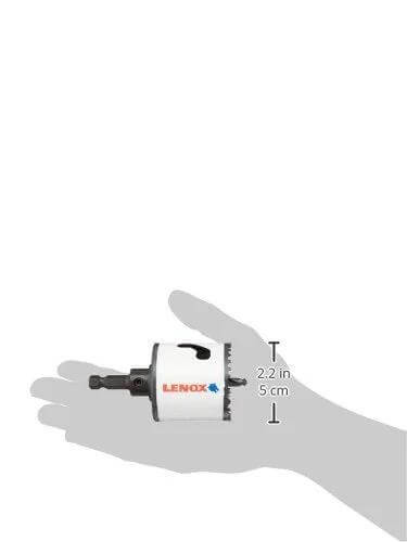 Lenox hole saw with arbor, bi-metal, 2-1/8 inch, side view held in hand