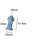 Close-up of blue zinc-coated motorcycle kickstand mounting bolt with nut, 41 mm long