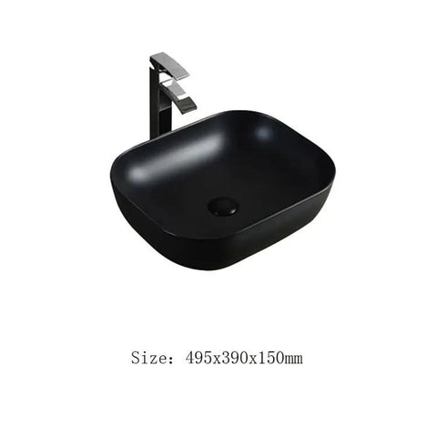 USZWBY Vessel Sinks Bathroom Sink Washbasin Art Basin Ceramic Black Square 495x390x150mm with modern faucet.