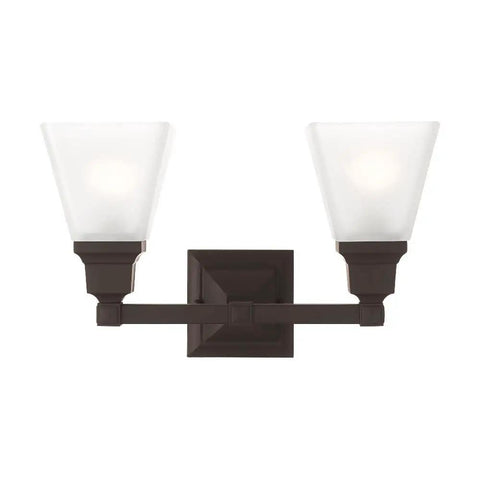 Mission Style Two Light Bath Light In Polished Nickel With Transitional Steel Design That Looks Sleek In Any Bathroom Vanity