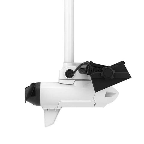 Tight 100 Lb Thrust 90 Inch Electronic Trolling Motor White With GPS Anchor Lock AHRS Heading Control shown side view.