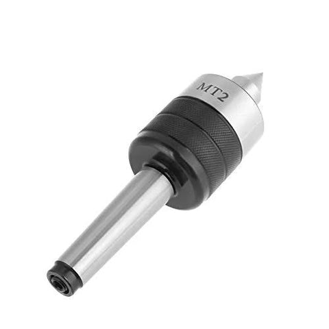 MT2 live center lathe tool with 60° point, silver shaft and black knurled collar