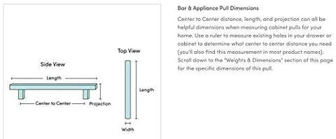 Diagram showing dimensions for Grace Collection Riverside Pull Five And One Sixteenth Inch Flat Black Cabinet Hardware Bar Handle, side and top view.