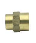 Heavy Duty Lead Free Brass 1/2 to 1/4 Inch NPT Female Reducing Coupling Bulk Pack for Air Water Fuel Oil Lines - Close-up view of coupling.