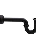 Side view of One And A Half Inch OD 17 Gauge Brass P-Trap With High Box Flange Matte Black Finish Complete P-Trap Set For Under Sink Install
