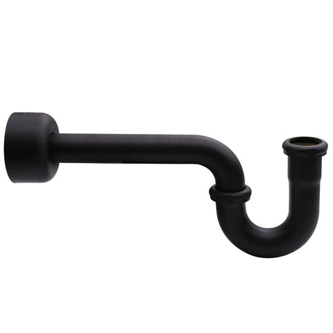 Matte black P-trap from Old School Pedestal Lavatory Kit With Cross Handles In Matte Black Finish For Classic Bath Vanities Includes Compression Angle Stops Inlet Adapters Bullnose Risers Sure Grip Flanges And All Necessary Connectors