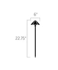 Diagram of Six Groove Path And Spread 1 Light 12V Landscape Light With Textured Architectural Bronze Finish, dimensions 22.75 by 6 inches.