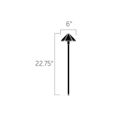 Diagram of Six Groove Path And Spread 1 Light 12V Landscape Light With Textured Architectural Bronze Finish, dimensions 22.75 by 6 inches.