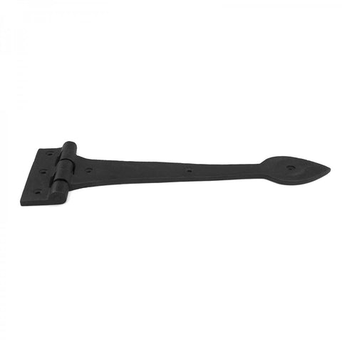 12 Inch Spade Tip Black Wrought Iron Strap Hinges For Gates And Doors, Heavy Duty Indoor Outdoor Hardware, single hinge view