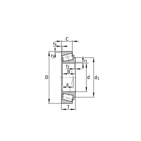 Diagram of 30305A Tapered Roller Bearings 25x62x17mm Heavy Duty Industrial Bearings, showcasing dimensions and angles for precise fit.