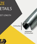 Size details of a stainless steel sliding door track cover, 1/4 inch wide, 3/16 inch high, 4 feet length, G.A.S Hardware