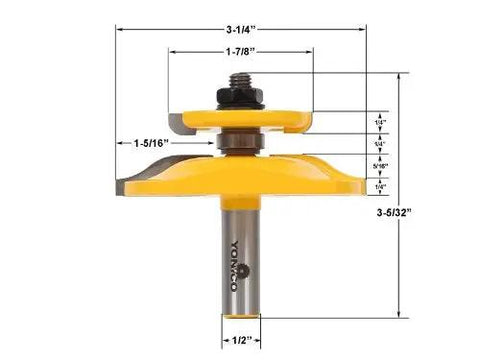 Raised Panel Cabinet Door Router Bit Set With Back Cutter For Thick Stock, Ogee Profile, 3-1/4-Inch Cutter, side view dimensions