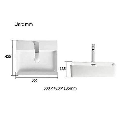Modern White Rectangular Vessel Sink For Bathroom Counter Crisp Ceramic Basin Sleek Finish Easy Install Super Clean Look That Seriously Levels Up Your Whole Bath Vibe dimensions 500x420x135 mm.