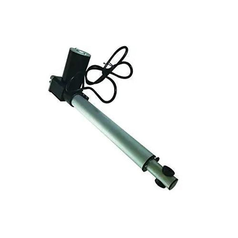 Badass 24V DC Linear Actuator With Heavy Duty Mounting Bracket And Plug N Play Controller Nine Point Eight Inch Stroke Telescopic Rod 1320 Lbs Push Force Ip54 Weatherproof Shield, side view showing motor and rod.