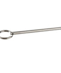 Side view of a long stainless steel quick-release pin with a ring at the end.