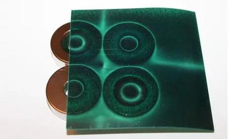 Magnetic Viewing Film For Field Detection, See Magnetic Patterns Visually, 6x6 Inch Sample Size, flexible film showing magnetic rings.