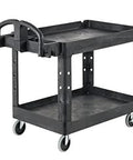 Two Shelf Foam Utility Cart With Lipped Shelves And Ergonomic Handle Black 500 Lb Capacity Durable Rolling Cart for various environments