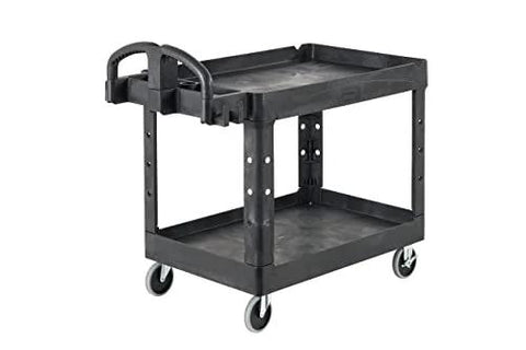 Two Shelf Foam Utility Cart With Lipped Shelves And Ergonomic Handle Black 500 Lb Capacity Durable Rolling Cart for various environments