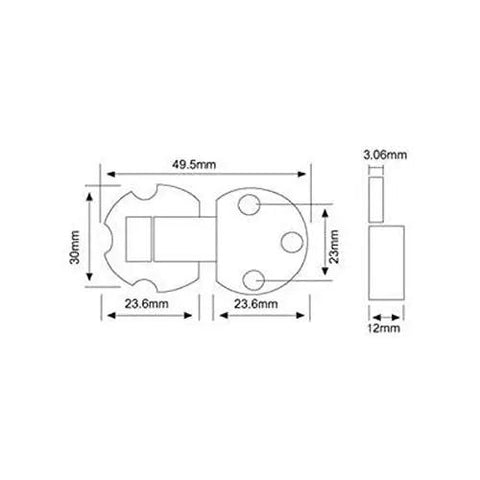 Technical drawing of 2 Pack 90 Degree Adjustable Door Flap Hinges Made From Zinc Alloy Back Flap Concealed Lid Hinge with dimensions