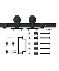 Sliding hardware kit for 30 Inch By 84 Inch Frosted Glass Barn Door With Black Steel Frame And Three Quarter Lite Panels Ships Fully Preassembled