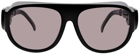 Heavy Duty Laser Safety Glasses Serving Solid OD Ten Plus Defense For Nine Hundred Ninety To Eleven Hundred Nanometer Beams, Light Gray Forty One Pct Lenses, Legit Oversized Z Eight Seven One Certified Polycarbonate Optics, And A Comfy Black Frame in front view.