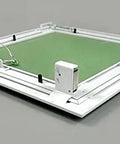 Heavy Duty 16 By 16 Inch Aluminum Access Panel With Ready Install Frame For Drywall Or Drop Ceiling showing push latch mechanism.