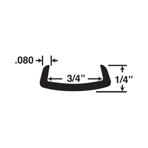 Diagram of 3/4 Inch Flexible PVC U Channel Molding For Edging, showing dimensions and cross-section view.