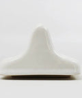 Front view of Glazed Ceramic Wall Mount Toilet Paper Holder In White Durable Classic Bathroom Accessory For Tile Installation Only Built In Lip Design Not For Flat Surface against white background