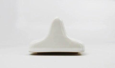 Front view of Glazed Ceramic Wall Mount Toilet Paper Holder In White Durable Classic Bathroom Accessory For Tile Installation Only Built In Lip Design Not For Flat Surface against white background