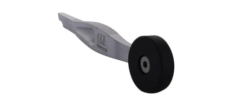 11 Inch Vinyl Roller Tool With Knurl Diamond Grip And Ball Bearing Wheel For Flat Spline And Roll In Gaskets, aluminum body side view
