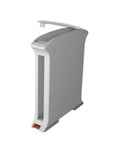 Grey 22.5mm DIN rail plastic enclosure railbox for compact PCB housing with snap-fit assembly and ventilation for industrial use.