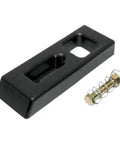 Heavy Duty Gate Latch Kit For Genie Lift Platforms Restores Zero Sweat Operation With Perfect Fit Hardware For GR15 GS4046 GS1530 GR12. Black latch plate with spring-loaded bolt.